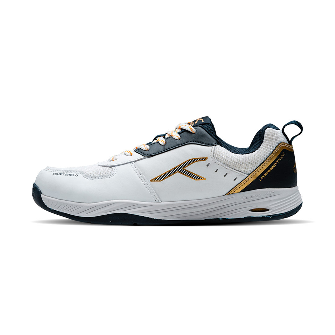 Hundred Court Shield Non Marking Badminton Shoes White/Navy/Gold