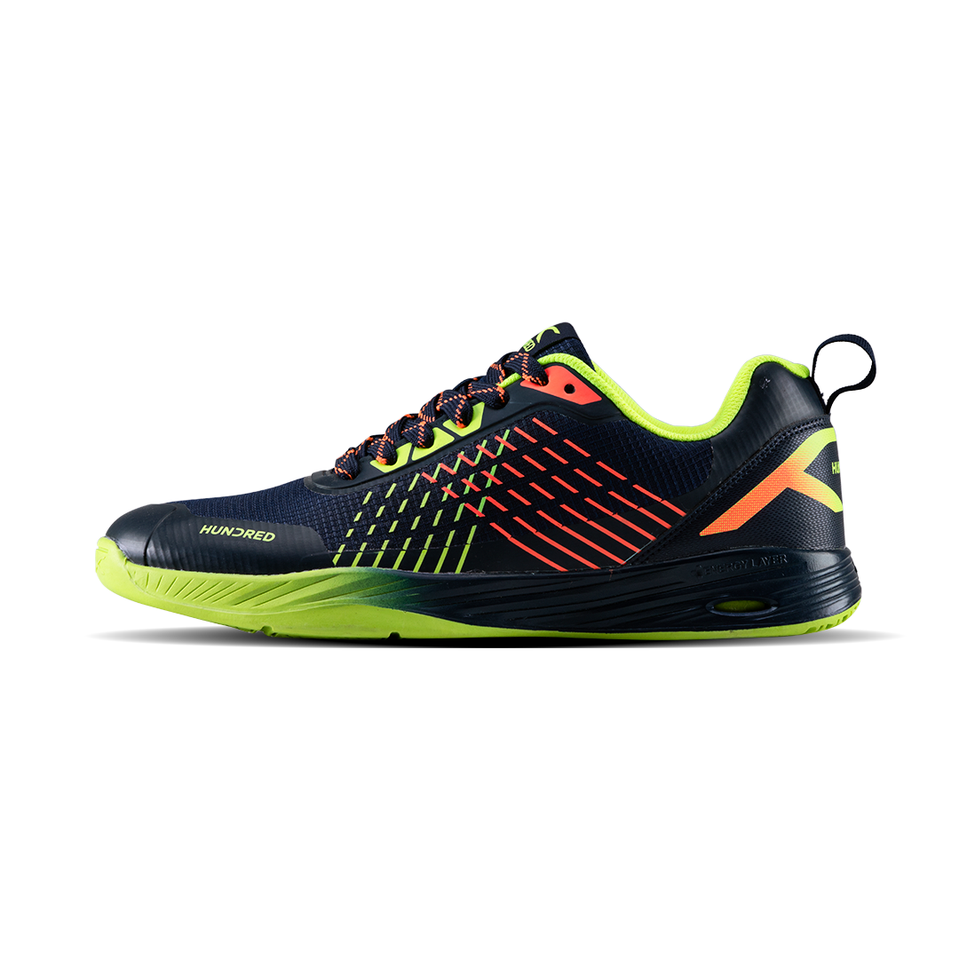 Hundred COURT ZOOM Non Marking Badminton Shoes - Navy/Lime/Orange
