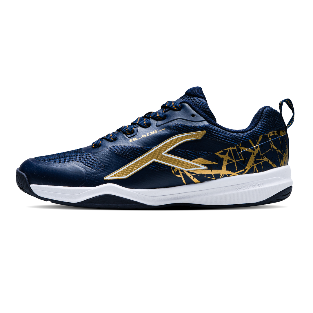 Hundred Blade Pro Non Marking Unisex Badminton Shoes in Navy/Gold