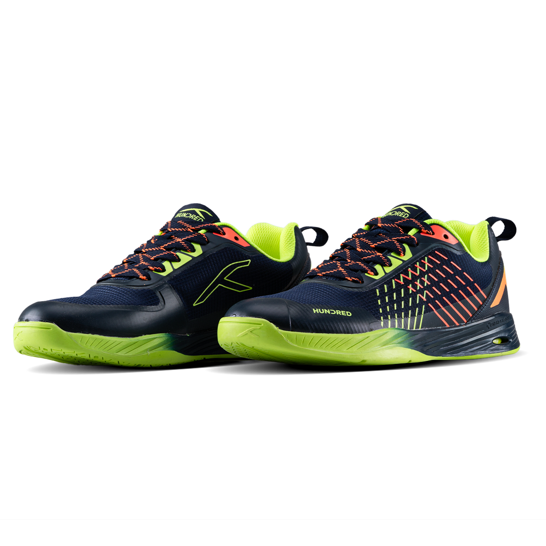 Hundred COURT ZOOM Non Marking Badminton Shoes - Navy/Lime/Orange