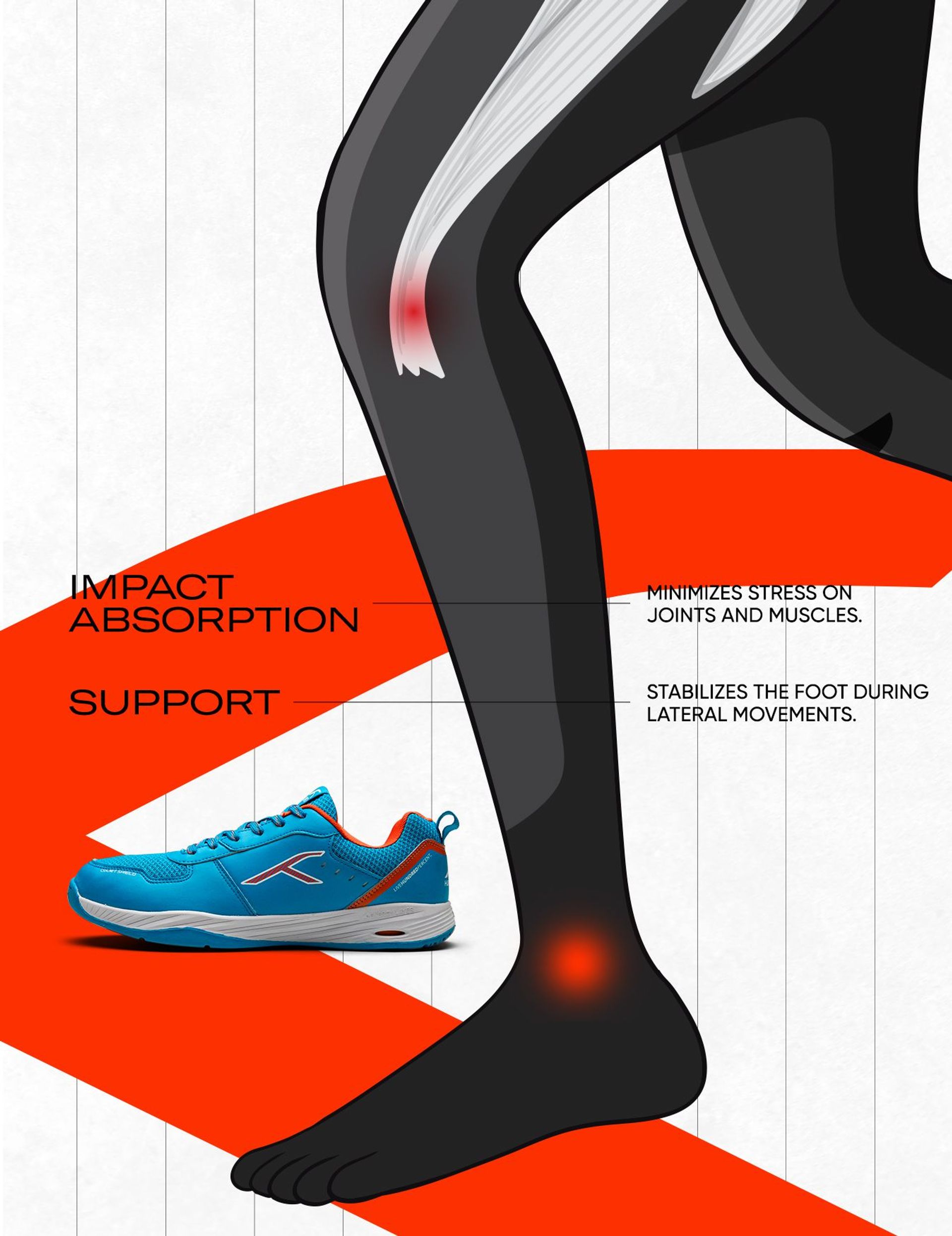 Hundred Court Shield Non Marking Badminton Shoes : Impact Absorption