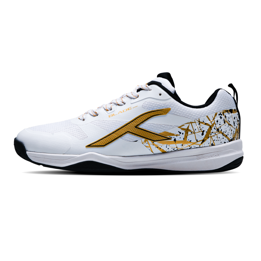 Hundred Blade Pro Non Marking Unisex Badminton Shoes - White/Gold 