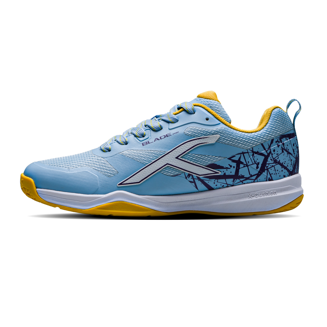 Hundred Blade Pro Non Marking Unisex Badminton Shoes in Light Blue/Yellow