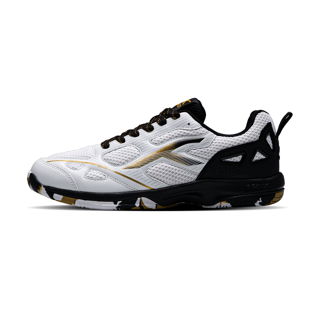 Hundred RAZE PRO Non Marking Badminton Shoes - White/Gold/Black 