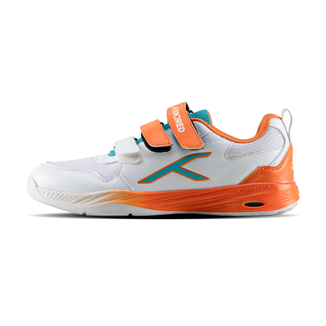 Hundred COURT CHAMPIONS Non Marking Badminton Shoes - White/Orange/Sea Blue